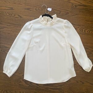J. Crew Cream Blouse with Ruffled Neckline